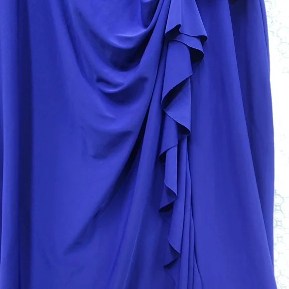 Chaps XL Dress Royal Blue Flutter Short Sleeve Side Drape V-Neck Comfy Stretch - Picture 3 of 5